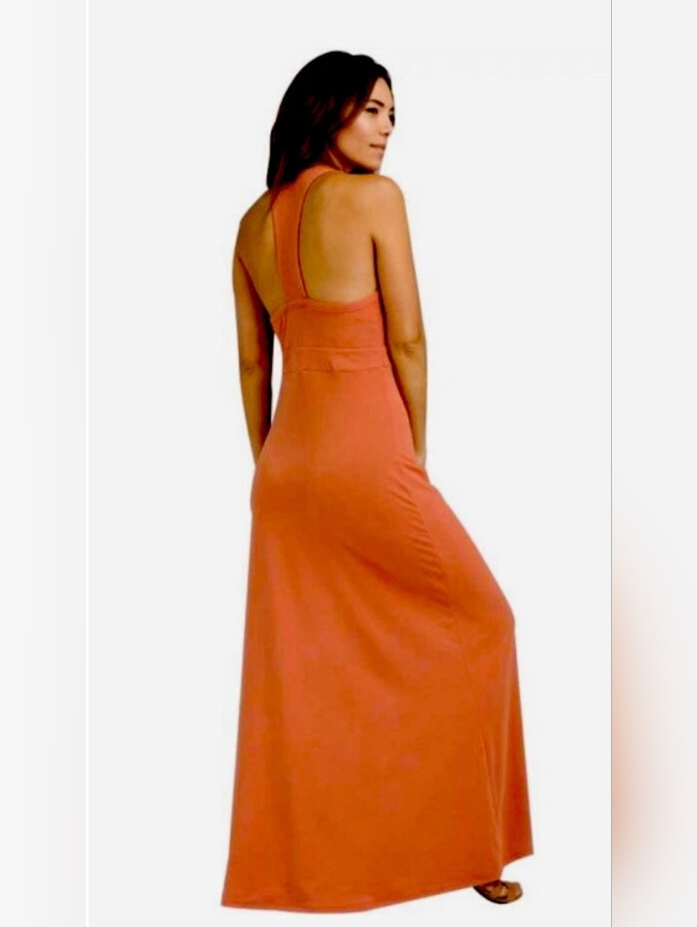 Prana Women's Peach Color Calexico Scoop-Neck Solid Shelf Bra Maxi Dress Small - Picture 2 of 13